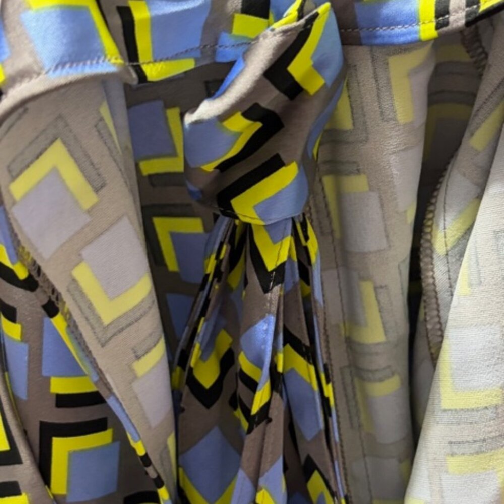 Wildfang‎ Empower Satin Slip Dress XL Blue Yellow Geometric Mod Belted Print New - Picture 11 of 11